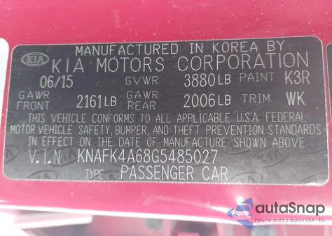 2016 Kia Forte Lx из США, поврежденный, VIN KNAFK4A68G5485027